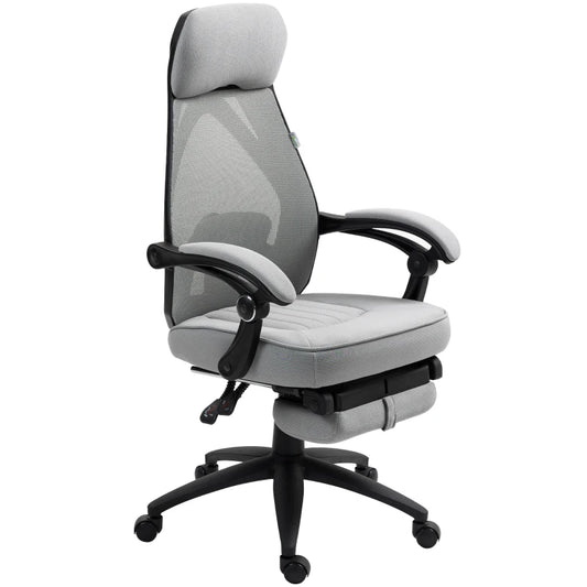 Gray office chair with mesh back and armrests on a white background