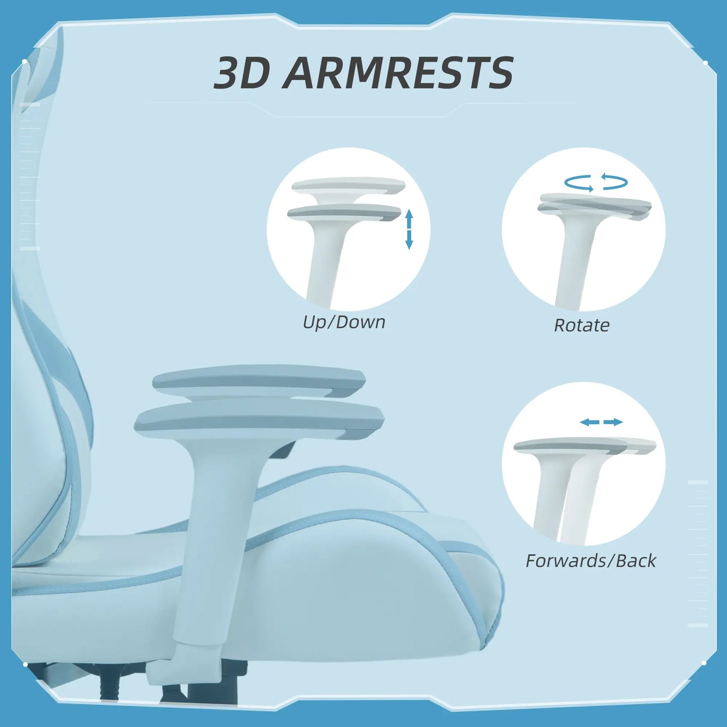 Faux Leather Colour Block Gaming Chair, with 135 deg. Reclining Back, Blue/White armrests