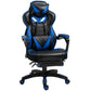 Faux Leather Reclining Gaming Chair, with Footrest - Blue/Black against a white  background