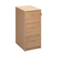 A beech wood filing cabinet with two drawers, each fitted with a silver curved handle, and a lock mechanism on the right side.