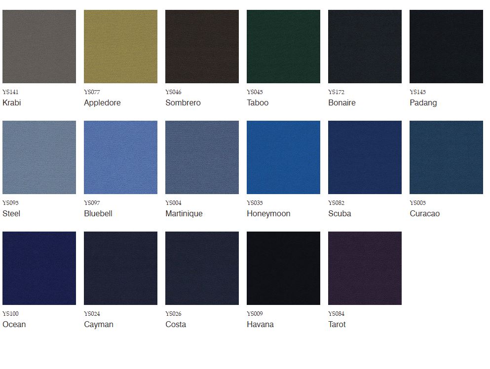 Color swatch chart with various shades of blue and black