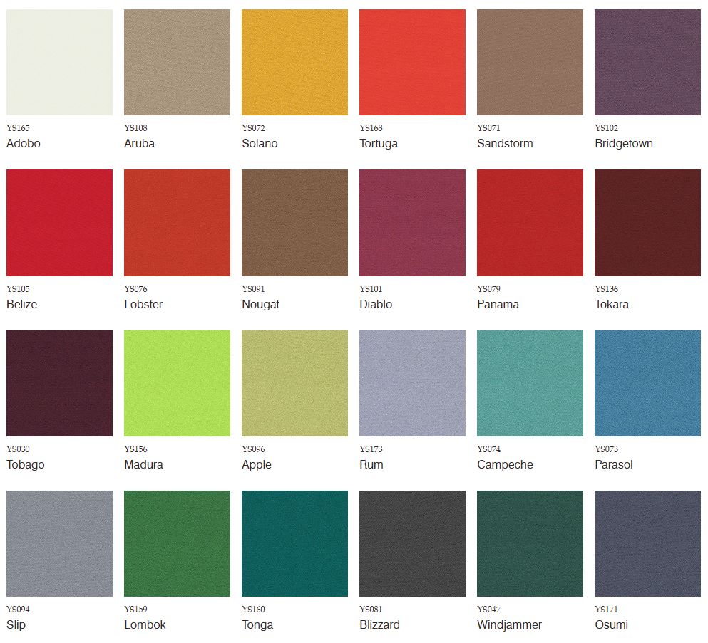 Color swatches with names in a grid layout