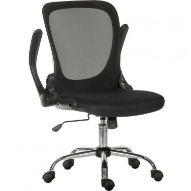 Black office chair with mesh backrest on a white background