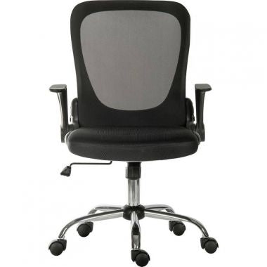 Black office chair with mesh backrest on a white background