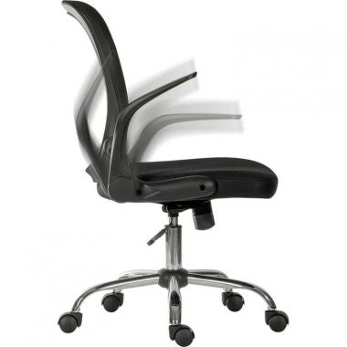 Black office chair with wheels on a white background