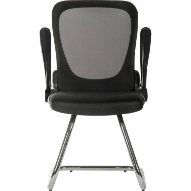 Black office chair with mesh backrest on a white background