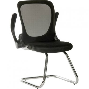 Black office chair with mesh backrest on a white background