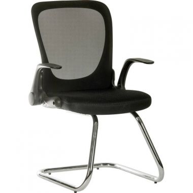 Black office chair with mesh backrest on a white background
