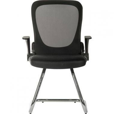 Black office chair with mesh backrest on a white background
