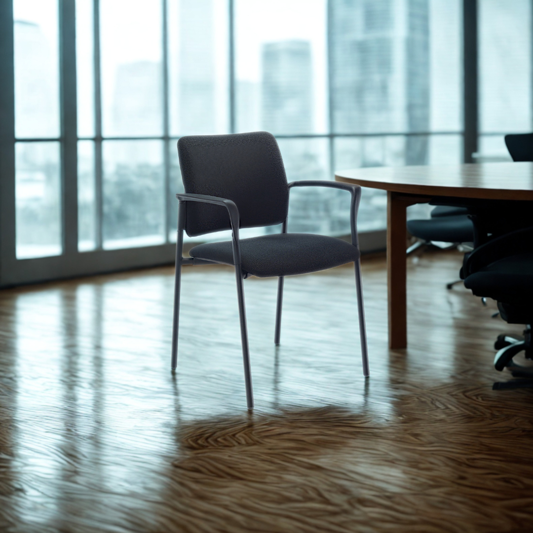 Modern office chair in a conference room with large windows