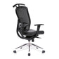 Black office chair with mesh backrest on a white background