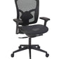 Black office chair with mesh back on a white background