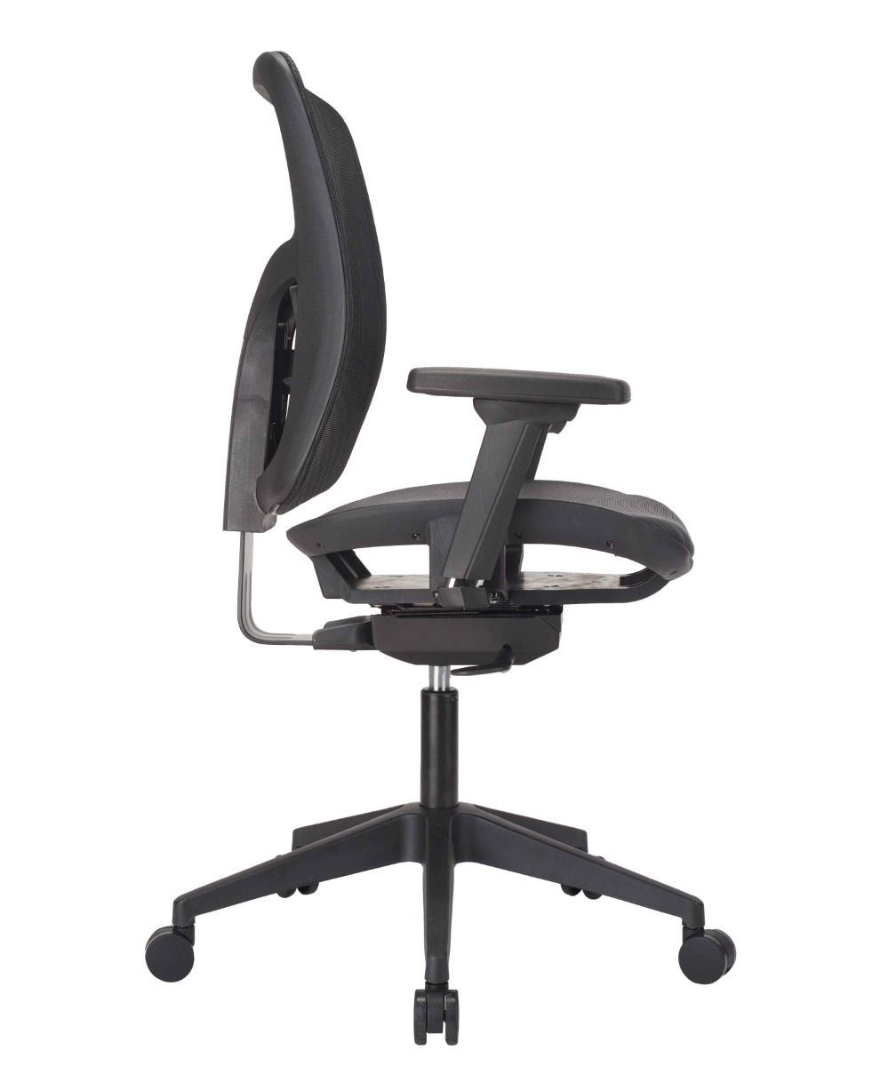 Black office chair with adjustable features on a white background