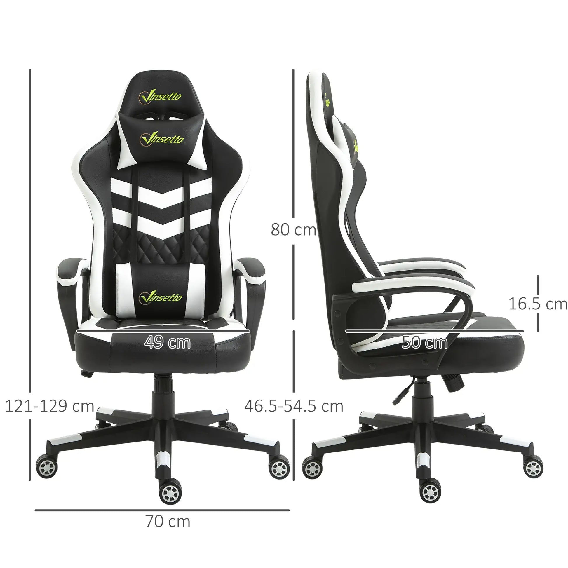 Gaming Chair, Computer Desk Chair with Lumbar Support, Black White dimensions