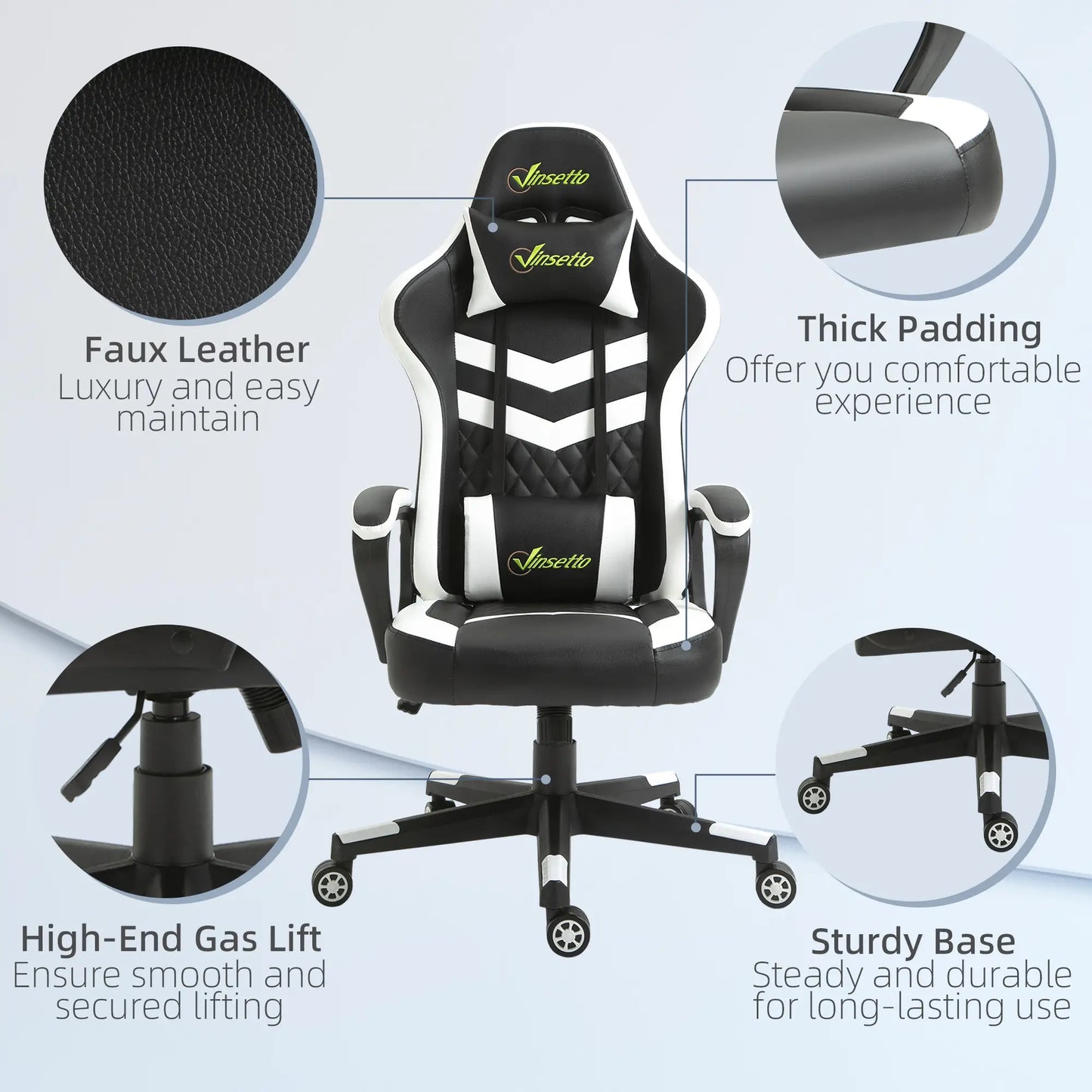Gaming Chair, Computer Desk Chair with Lumbar Support, Black White features