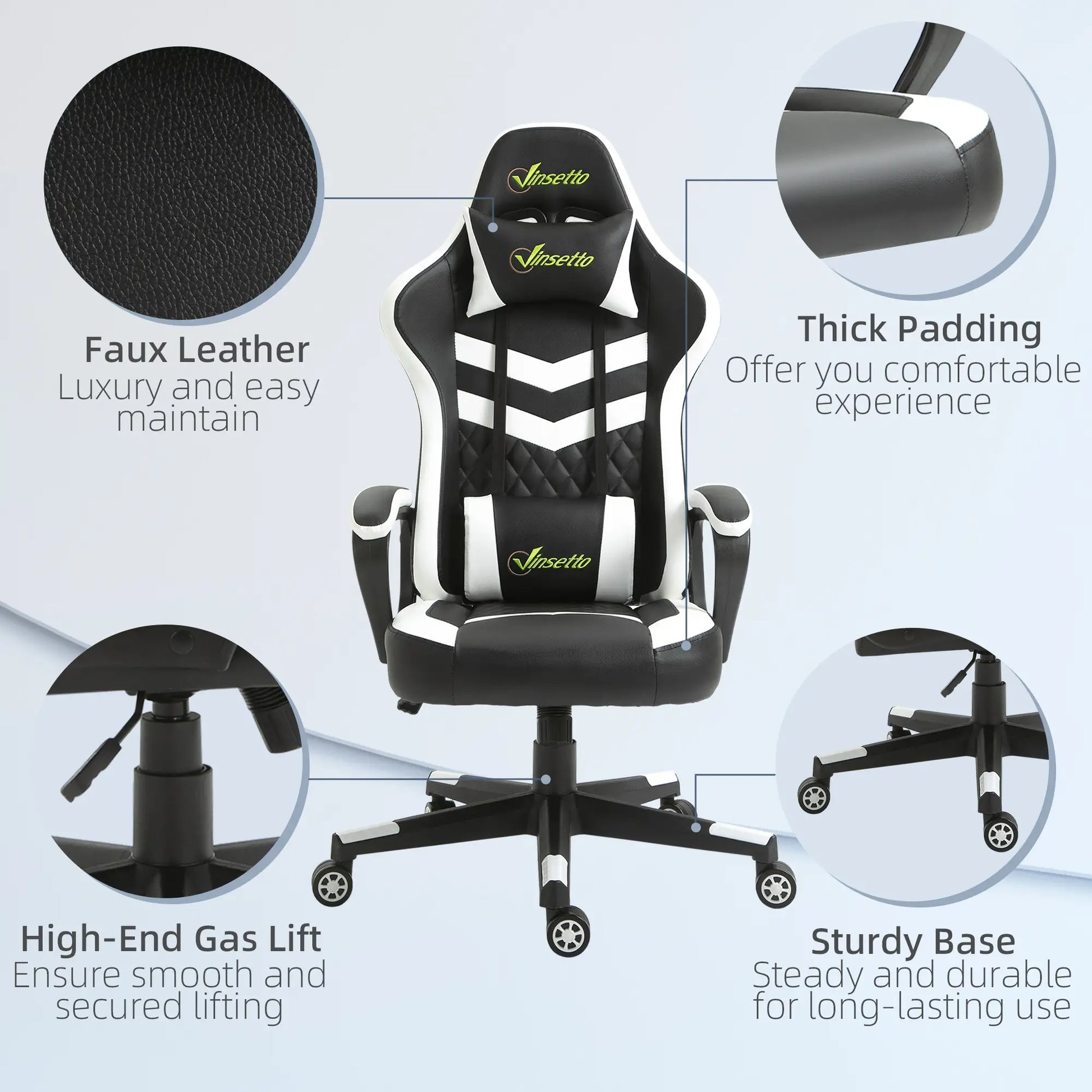 Gaming Chair, Computer Desk Chair with Lumbar Support, Black White features