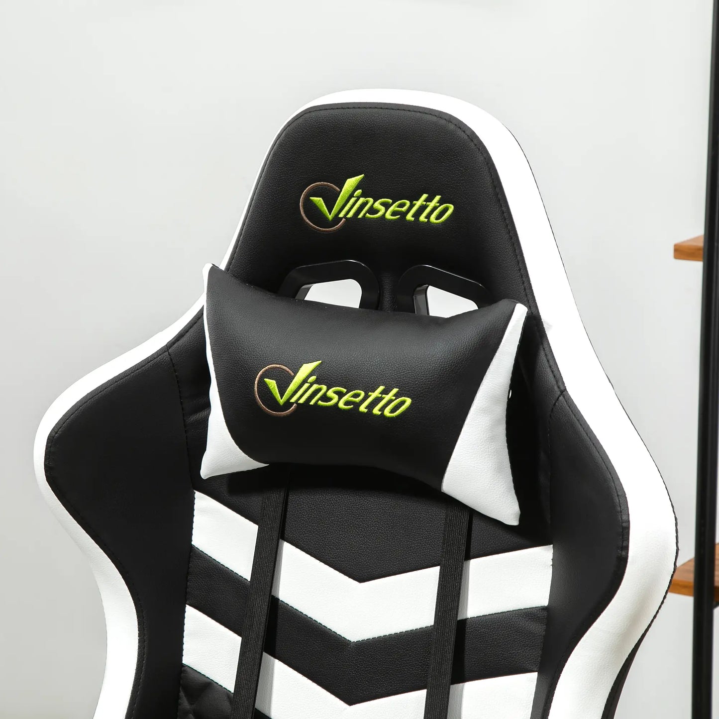 Gaming Chair, Computer Desk Chair with Lumbar Support, Black White headrest 