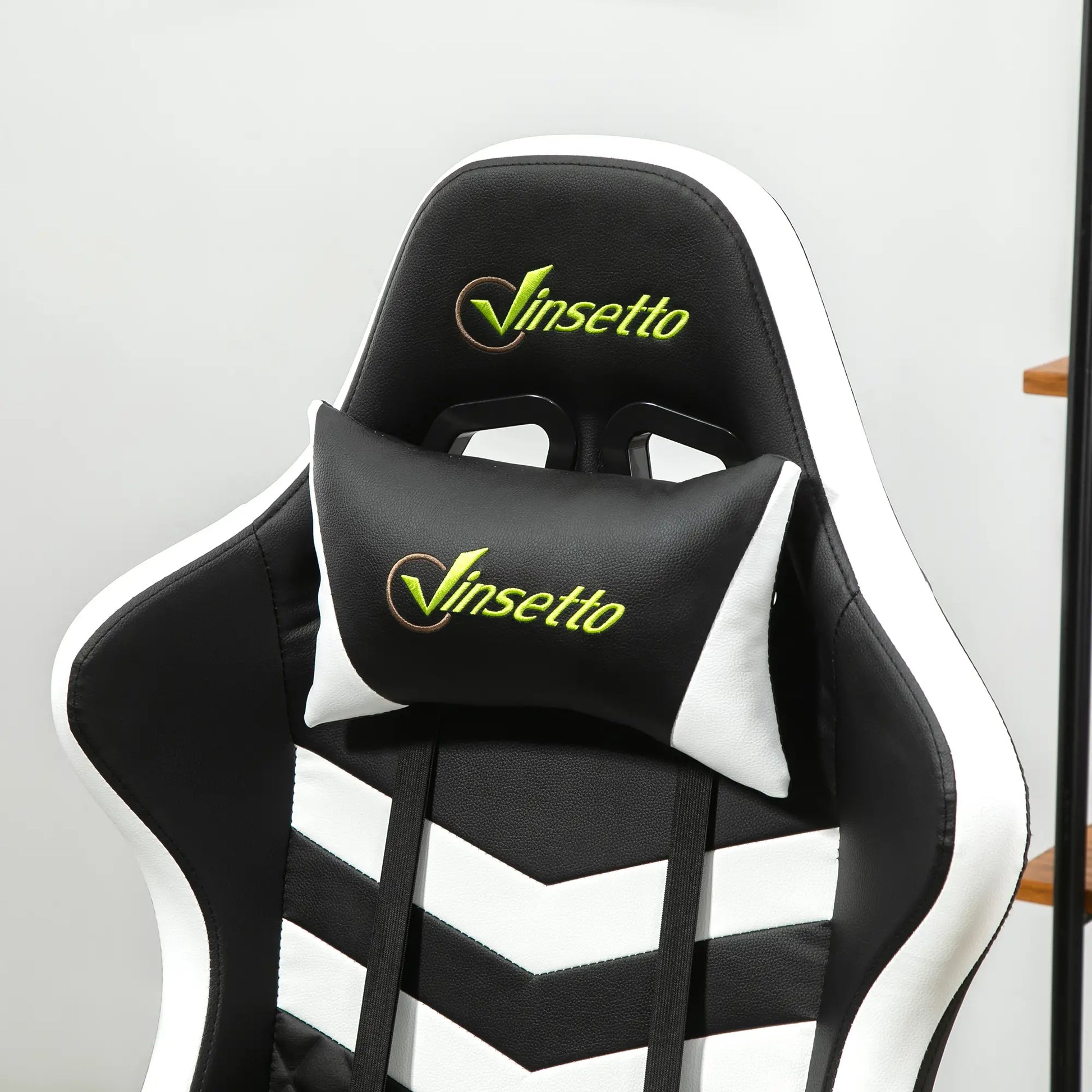 Gaming Chair, Computer Desk Chair with Lumbar Support, Black White headrest 