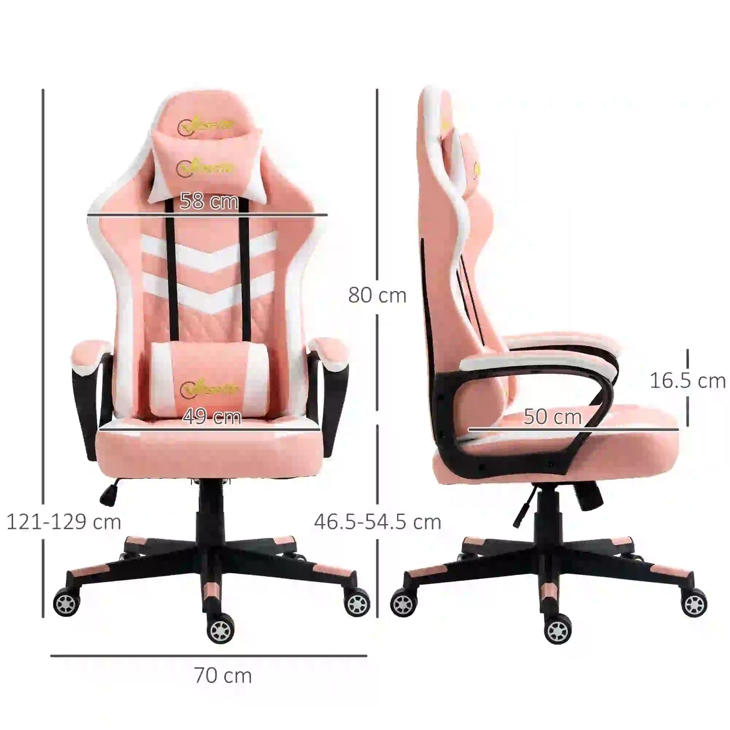Gaming Chair, Computer Desk Chair with Lumbar and Headrest, Pink dimensions