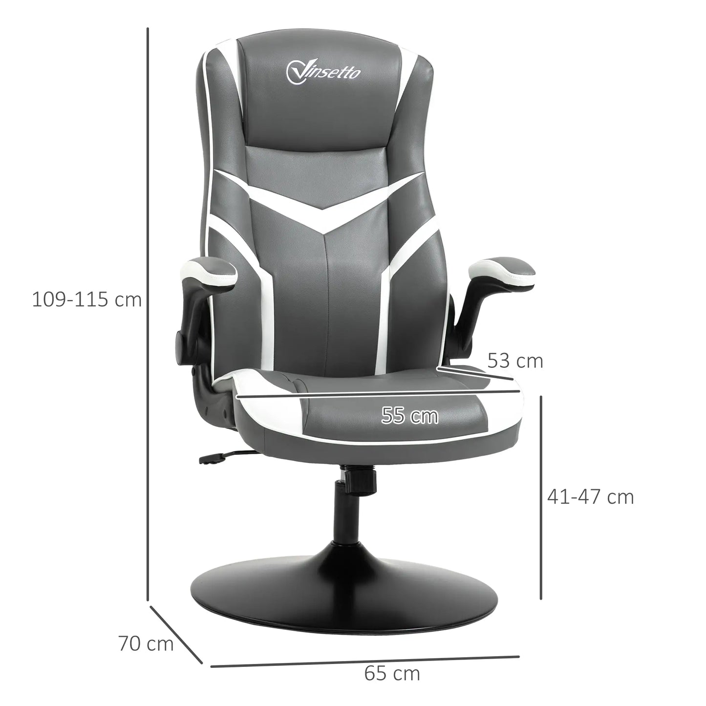 Gaming Chair Ergonomic Computer Chair with Adjustable Height, Grey dimensions