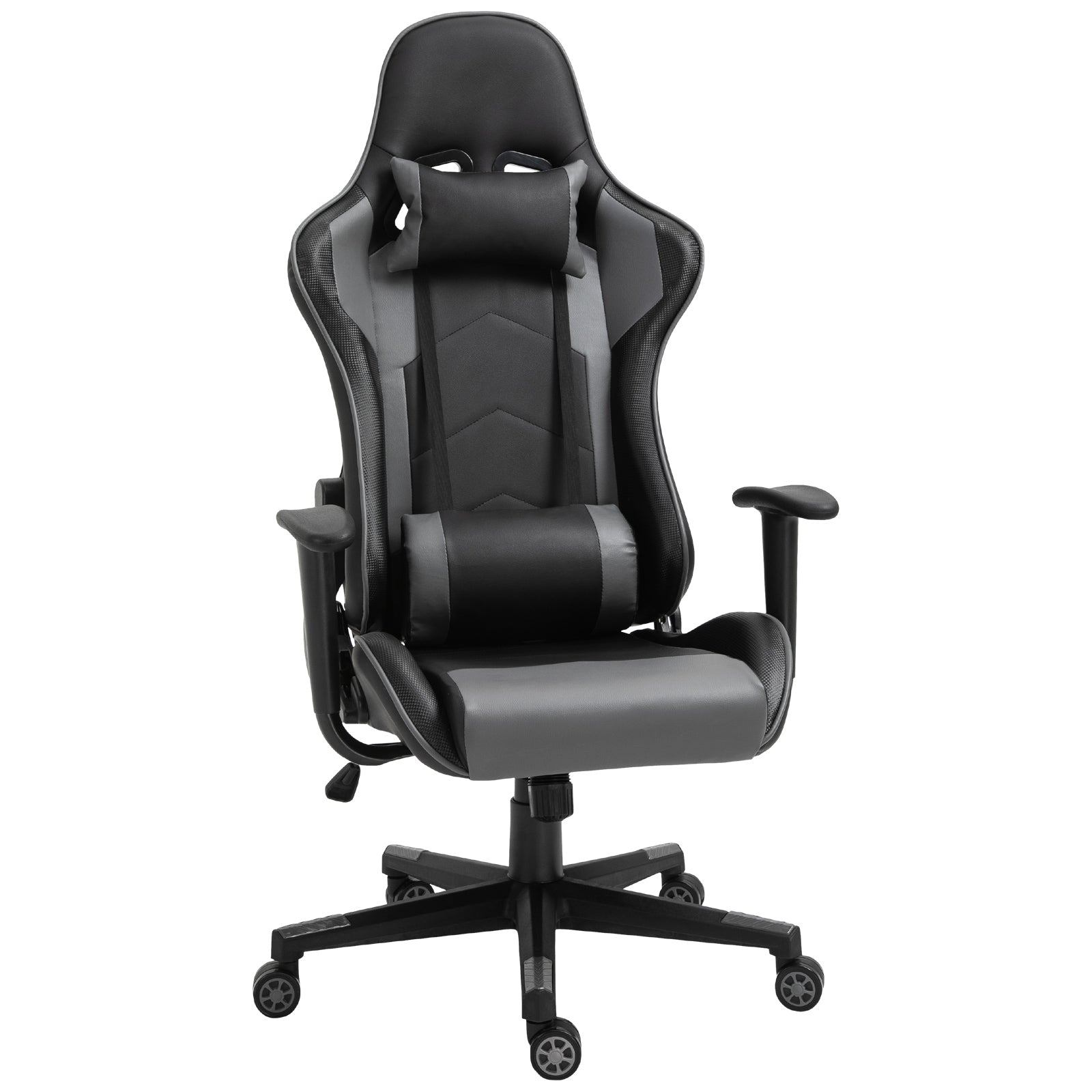 Gaming Chair, Racing Chair, Head Pillow and Lumbar Support, Black against a white background
