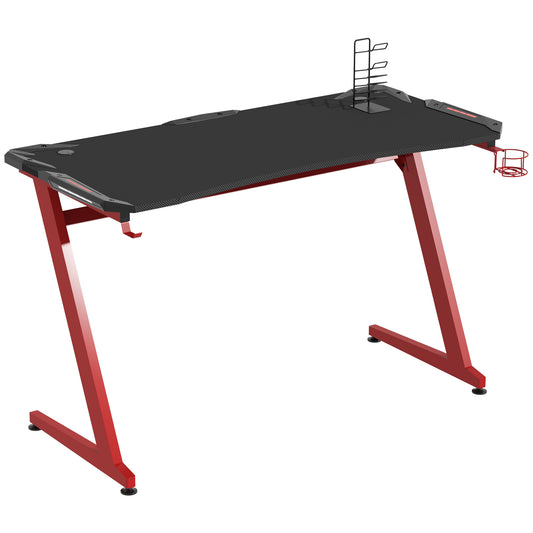 Gaming Desk, Carbon Fibre Covered Desk, Gamer Workstation, Black and Red against a white background