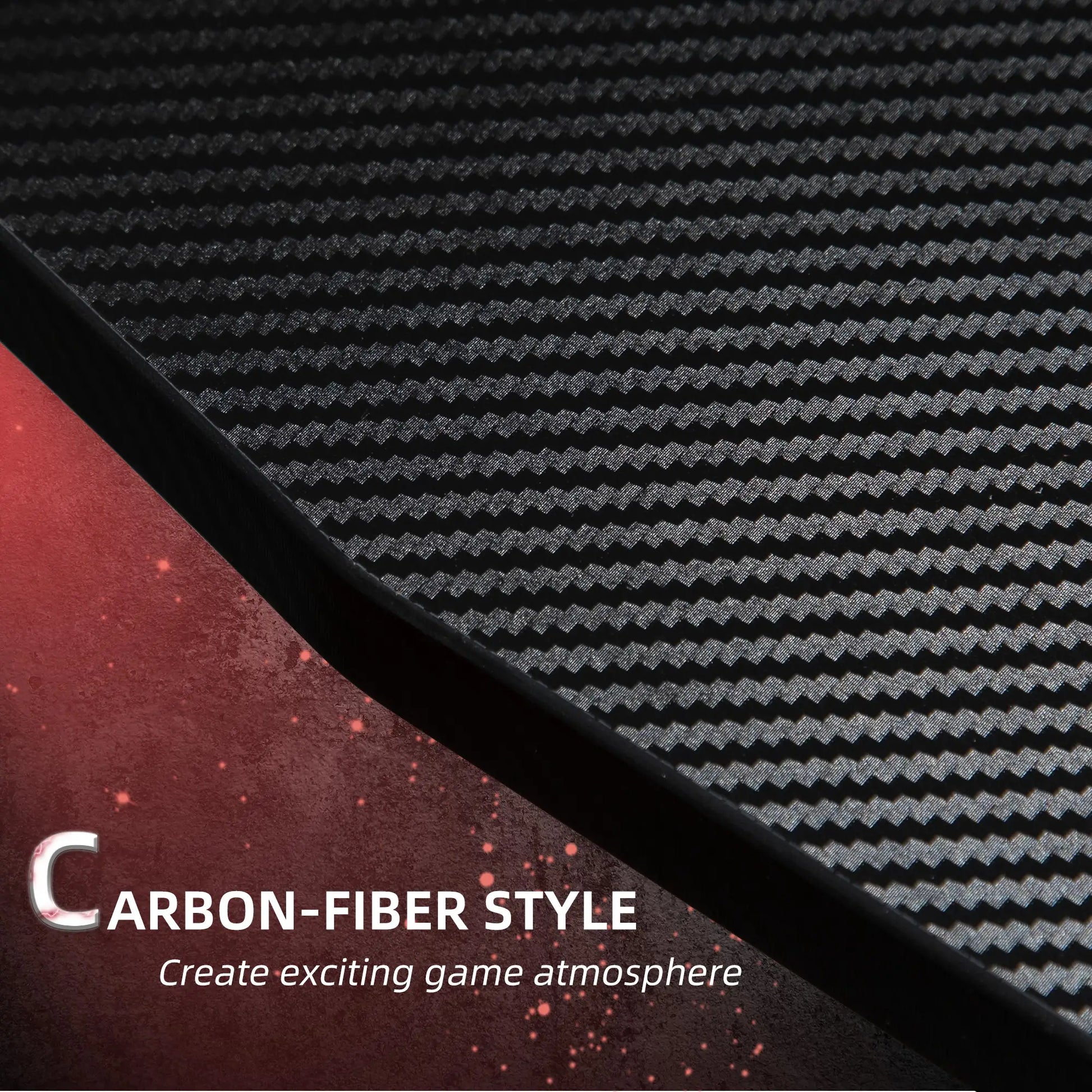 Gaming Desk, Carbon Fibre Desk, Gamer Workstation, Black and Red carbon-fibre style