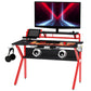 Gaming Desk, Computer Table with Monitor Stand, Wire Basket and Metal Frame, Red