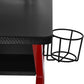 Gaming Desk, Computer Table with Monitor Stand, Wire Basket and Metal Frame, Red cup holder  detail. 