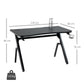 Gaming Desk with Carbon Fibre Surface, Headphone Hook, Controller Rack, Black dimensions