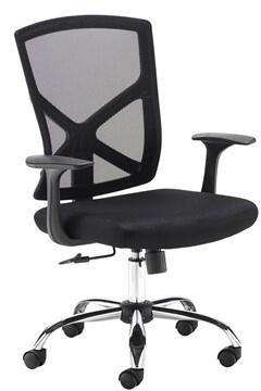 Black office chair with mesh backrest on a white background