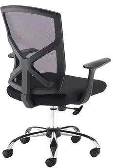 Black office chair with mesh backrest on a white background