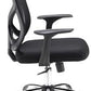 Black office chair with adjustable armrests on a white background