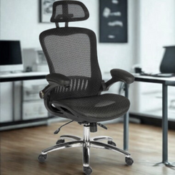 Black office chair in a modern office setting