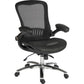 Black mesh office chair with ergonomic design on a white background