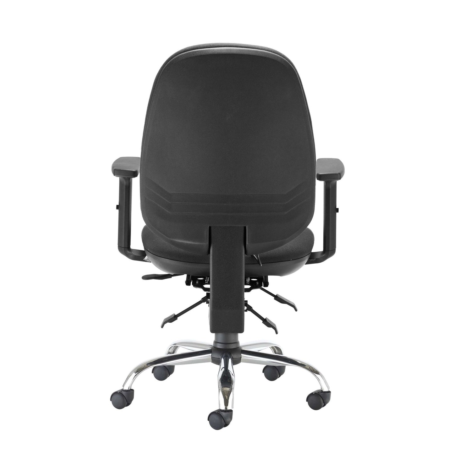 Black office chair with armrests on a white background