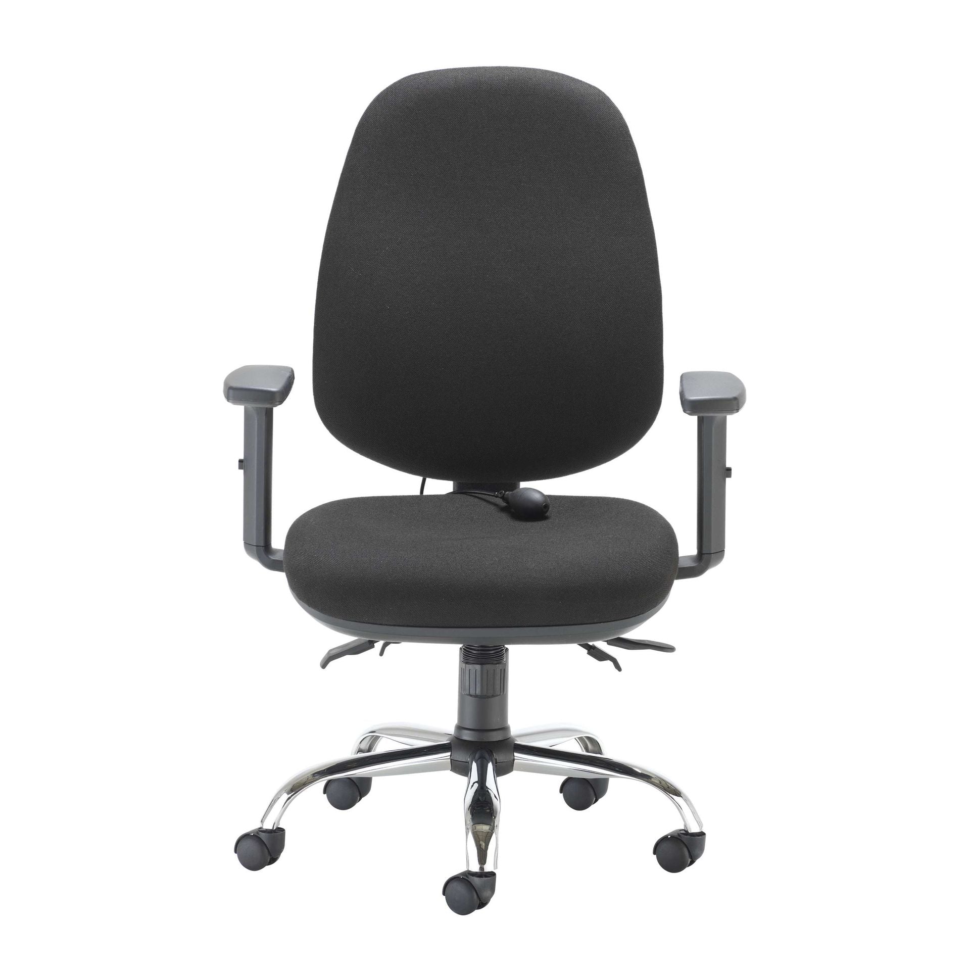 Black office chair with armrests on a white background