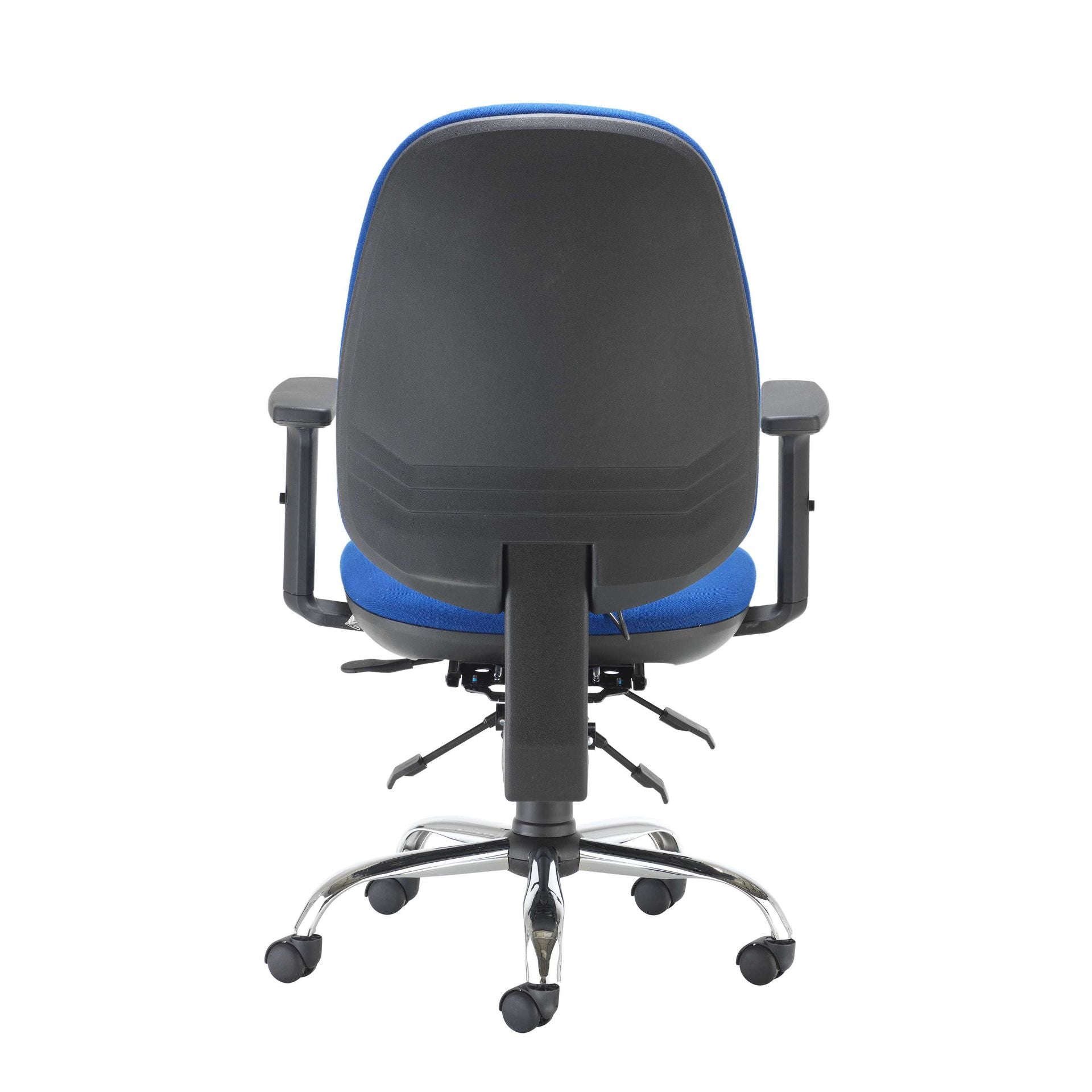Blue office chair with blue seat and backrest on a white background