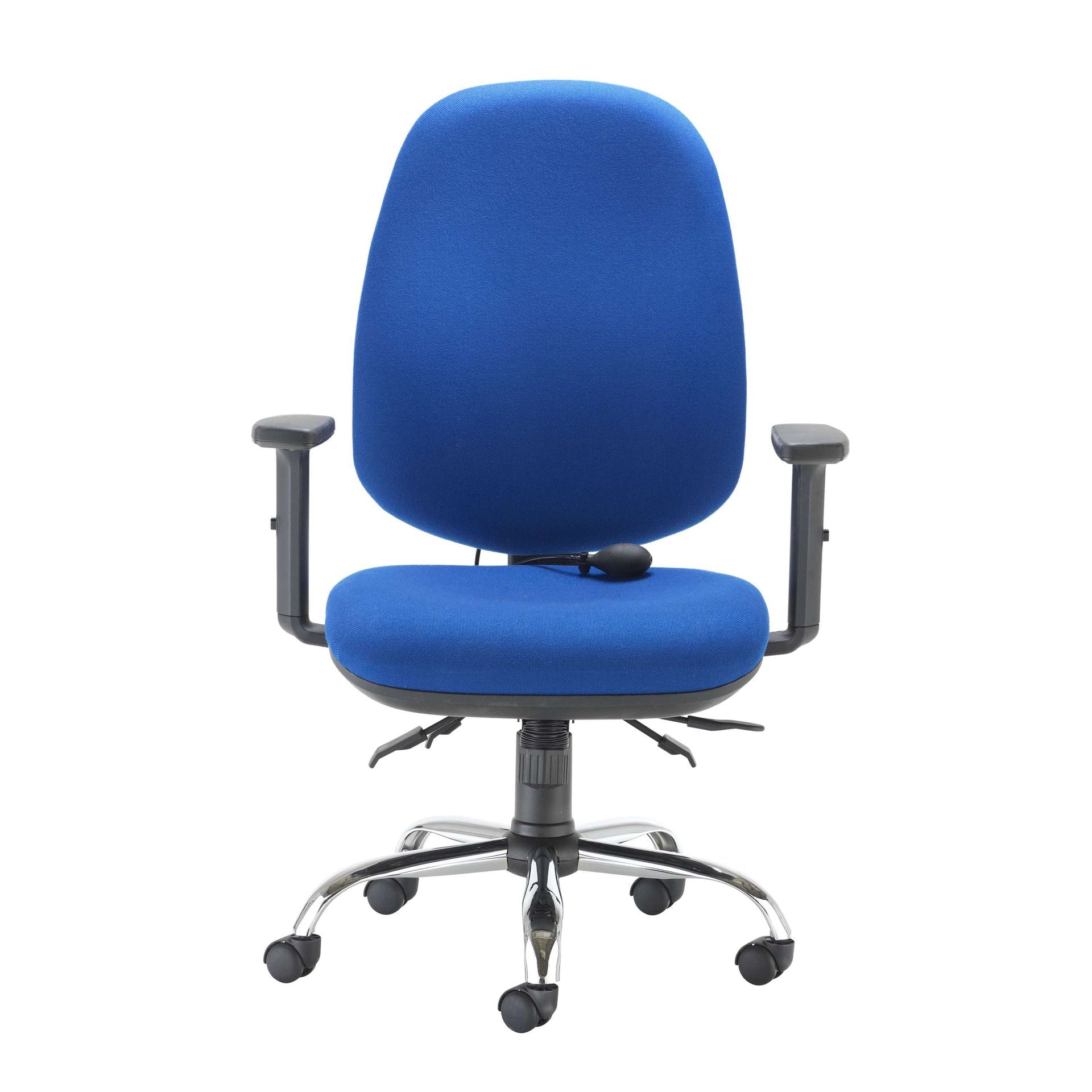 Blue office chair with a white background