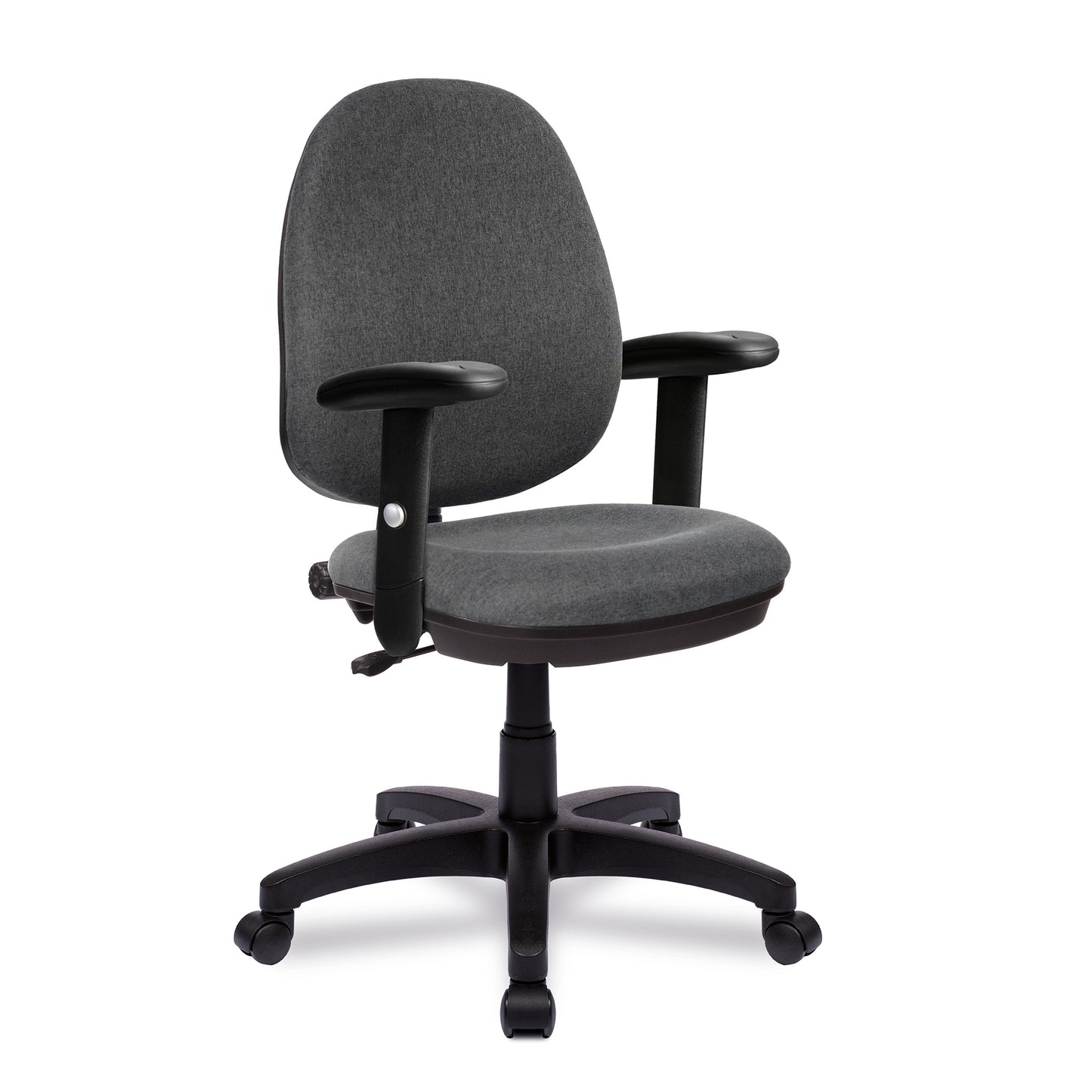 Gray office chair with black base on a white background