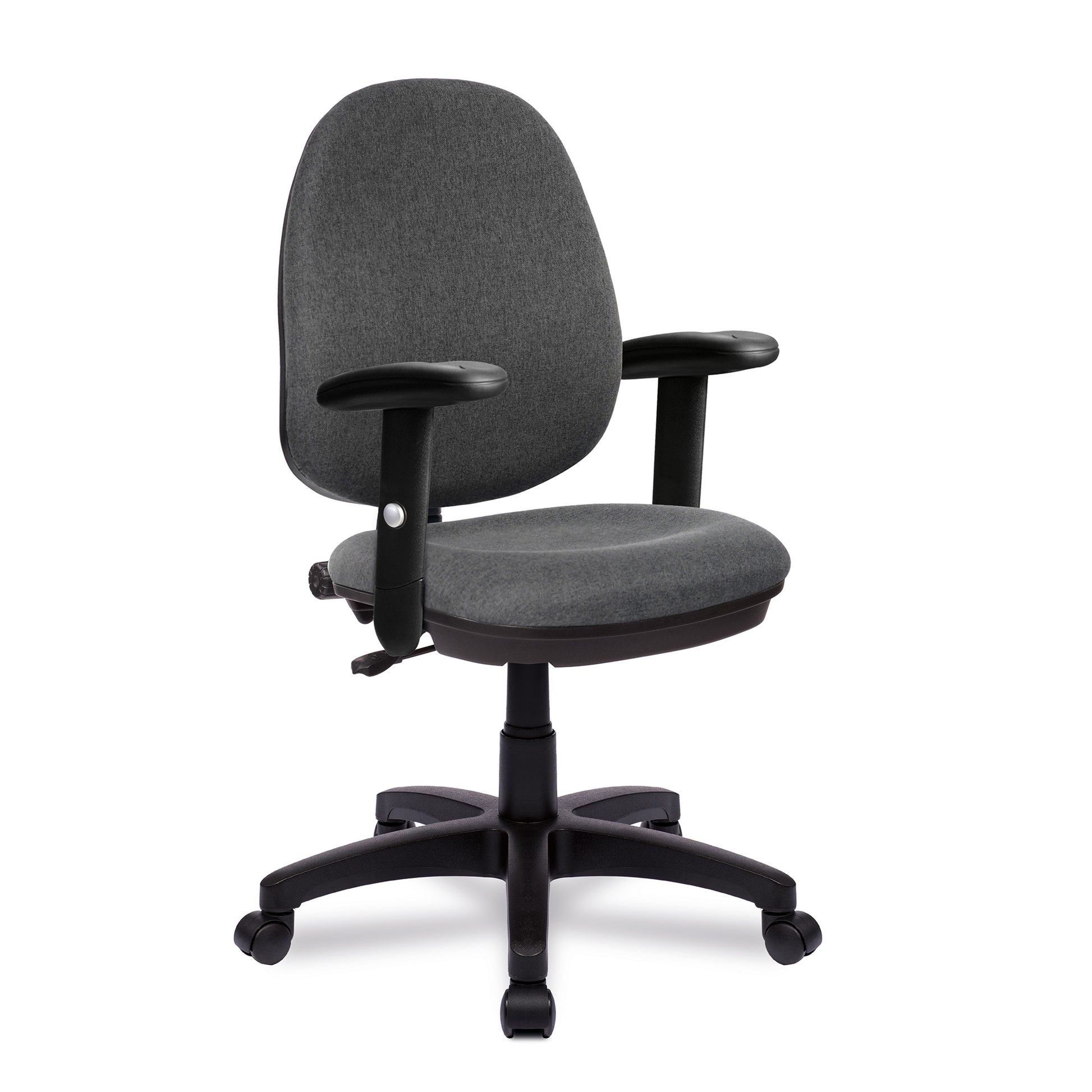 Gray office chair with black base on a white background