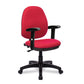 Red office chair with black arms and base on a white background