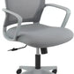 Gray office chair with mesh back and armrests on a white background