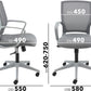 Gray office chair with dimensions labeled on a white background