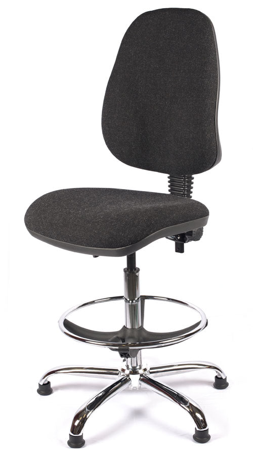 Juno Chrome High Back Fabric Draughtsman Chair | Chilli Seating