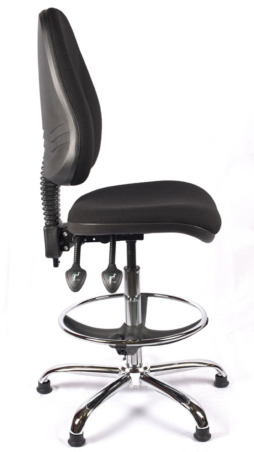Juno Chrome High Back Fabric Draughtsman Chair | Chilli Seating