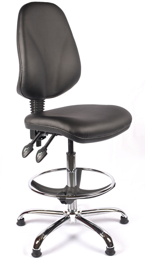 Chrome High Back Vinyl Draughtsman Chair | Chilli Seating