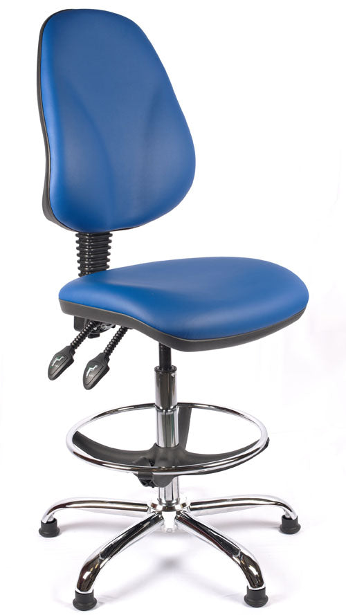 Chrome High Back Vinyl Draughtsman Chair | Chilli Seating