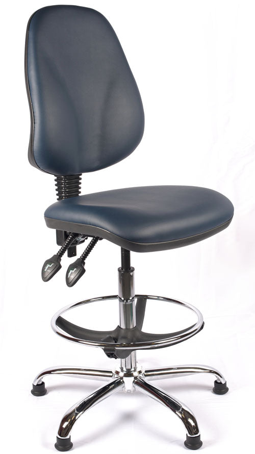 Chrome High Back Vinyl Draughtsman Chair | Chilli Seating