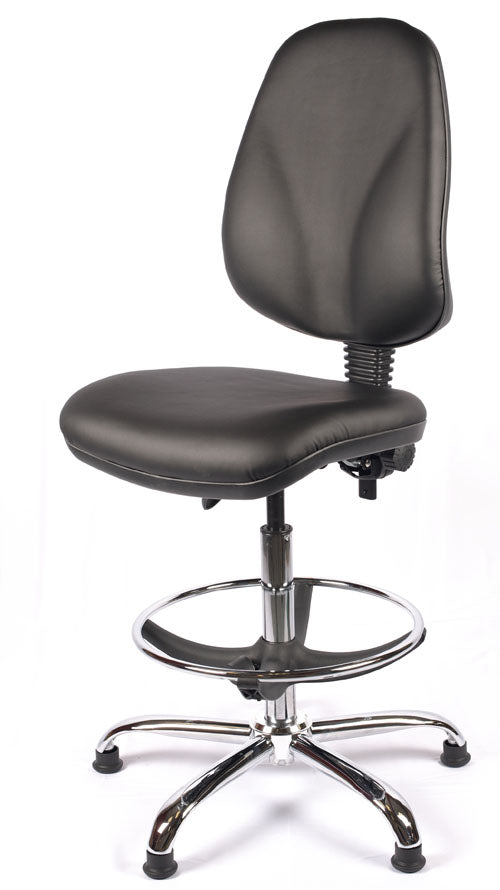 Chrome High Back Vinyl Draughtsman Chair | Chilli Seating